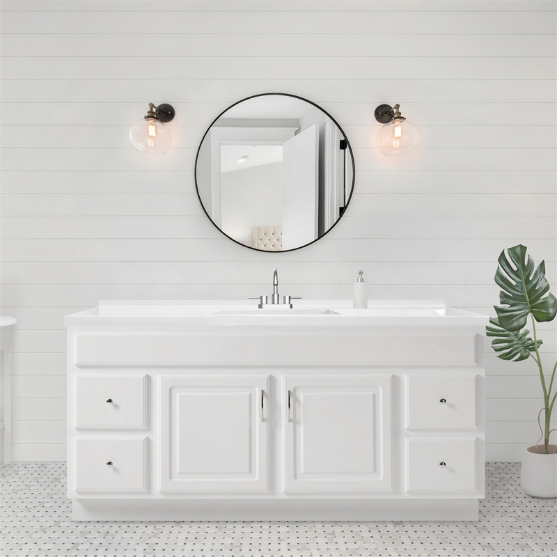 Pemberly Row Modern Marble Single Bowl Vanity Top in White 61-Inch