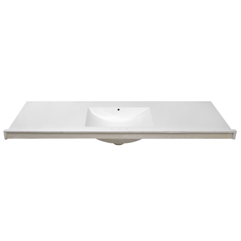 Pemberly Row Modern Marble Single Bowl Vanity Top in White 61-Inch