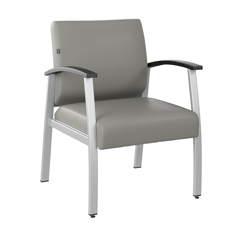 Pemberly Row Waiting Room Guest Chair with Arms in Light Gray Vinyl