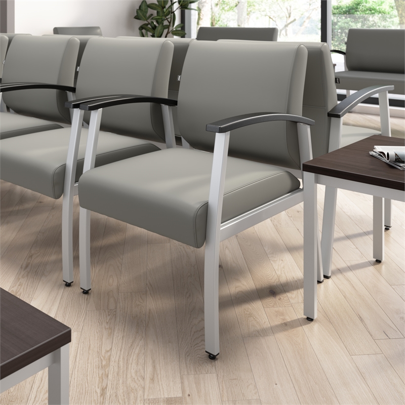 Pemberly Row Waiting Room Guest Chair with Arms in Light Gray Vinyl
