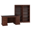 Pemberly Row Executive Desk and Two 5 Shelf Bookcases in Cherry