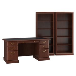 Pemberly Row Executive Desk and Two 5 Shelf Bookcases in Cherry