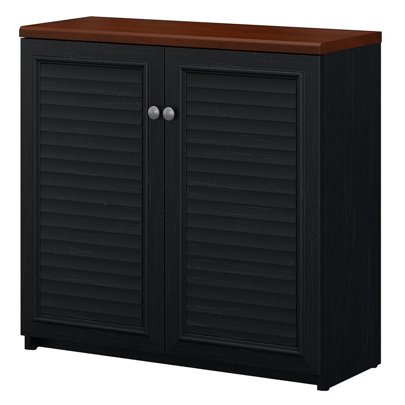 Pemberly Row Small Storage Cabinet with Doors in Antique Black - Engineered Wood
