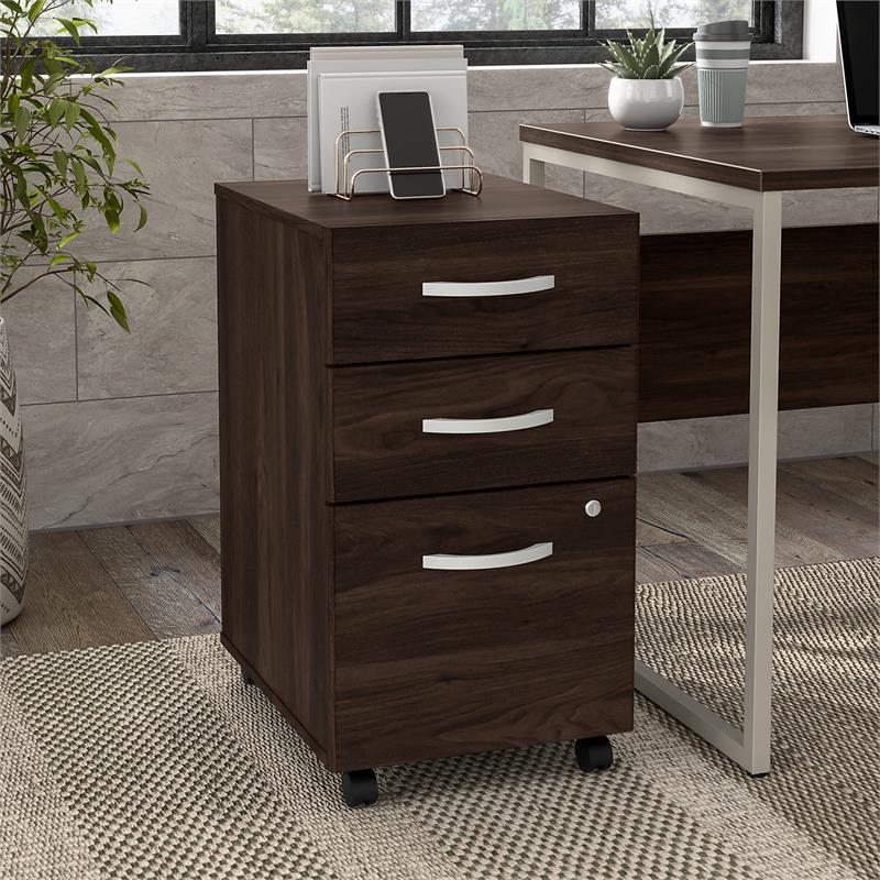 Pemberly Row 3 Drawer Mobile File Cabinet in Black Walnut - Engineered Wood