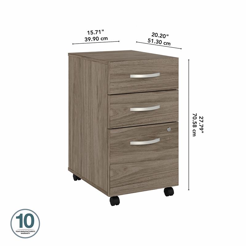 Pemberly Row 3 Drawer Mobile File Cabinet in Modern Hickory - Engineered Wood