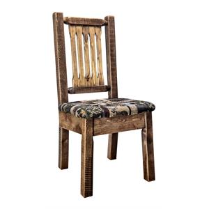 Pemberly Row Transitional Solid Pine Wood Side Chair in Brown