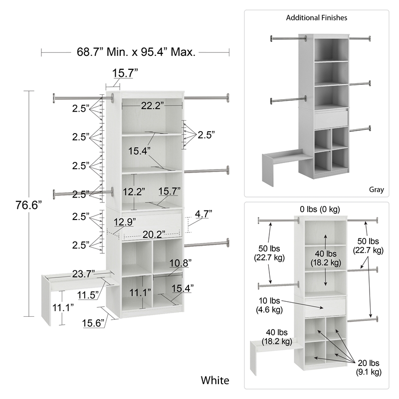 Pemberly Row Modern Engineered Wood Closet Organizer in Gray