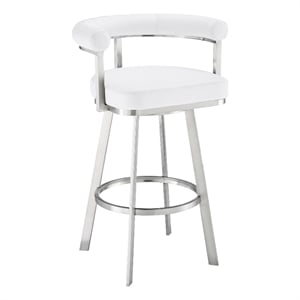 Pemberly Row 26&quot Metal/Faux Leather Swivel Counter Stool in White/Chrome