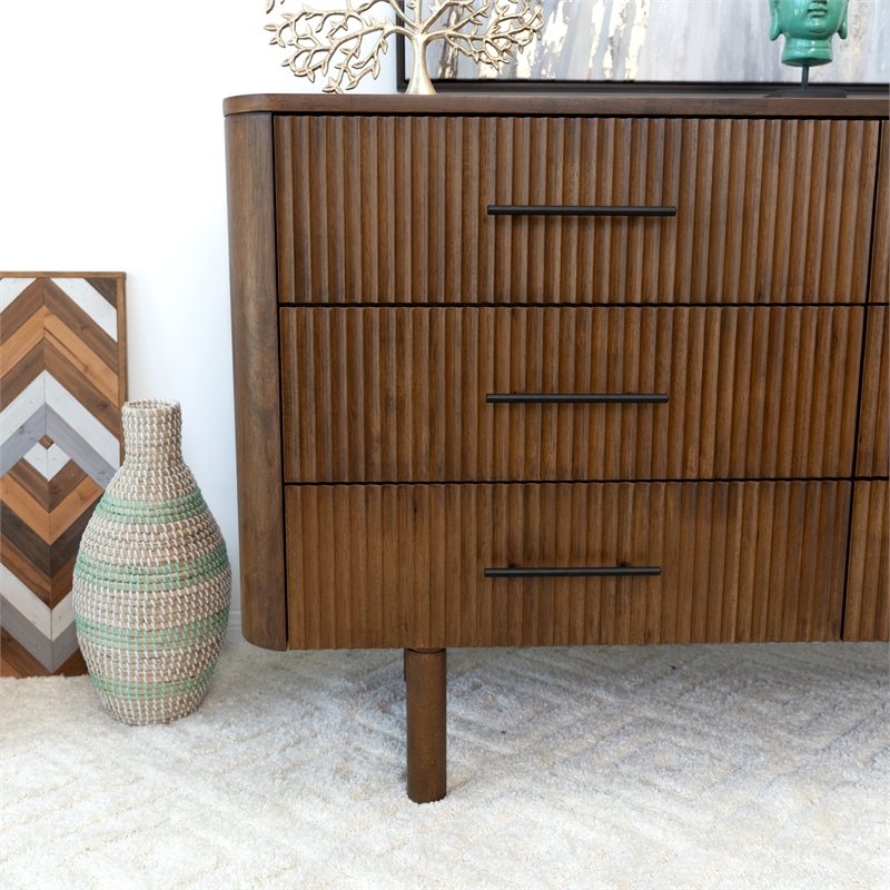 Pemberly Row Mid Century Modern Solid Wood Walnut Dresser with 6 Drawers