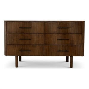Pemberly Row Mid Century Modern Solid Wood Walnut Dresser with 6 Drawers