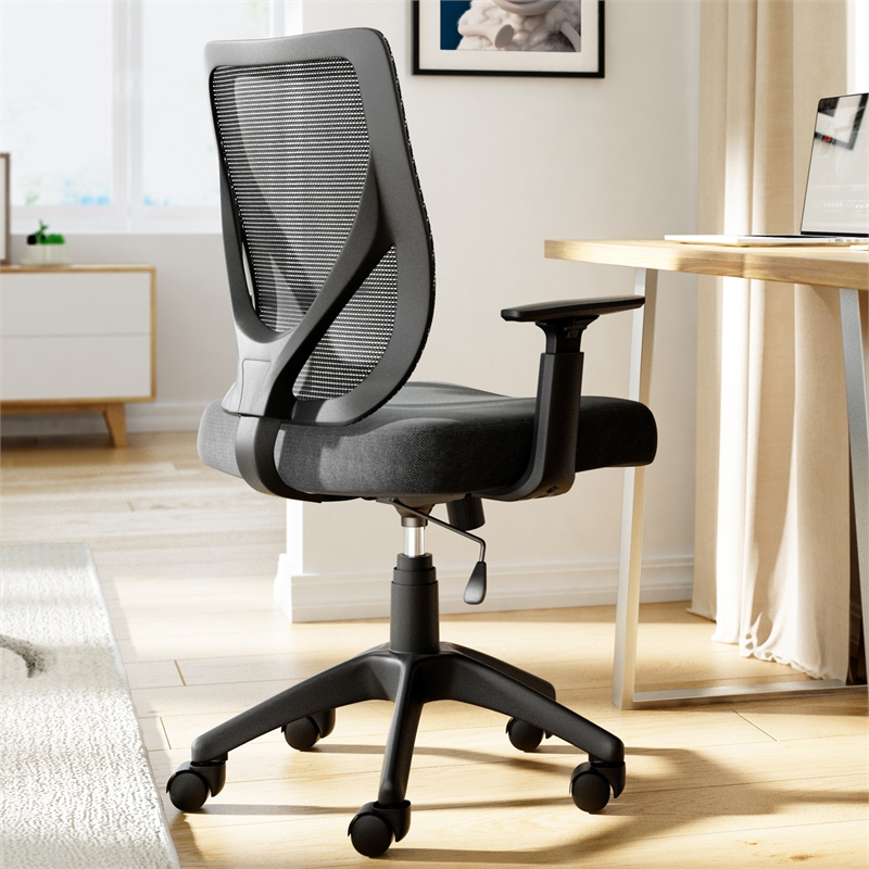Pemberly Row Contemporary Mesh Office Chair with Nylon Base Black