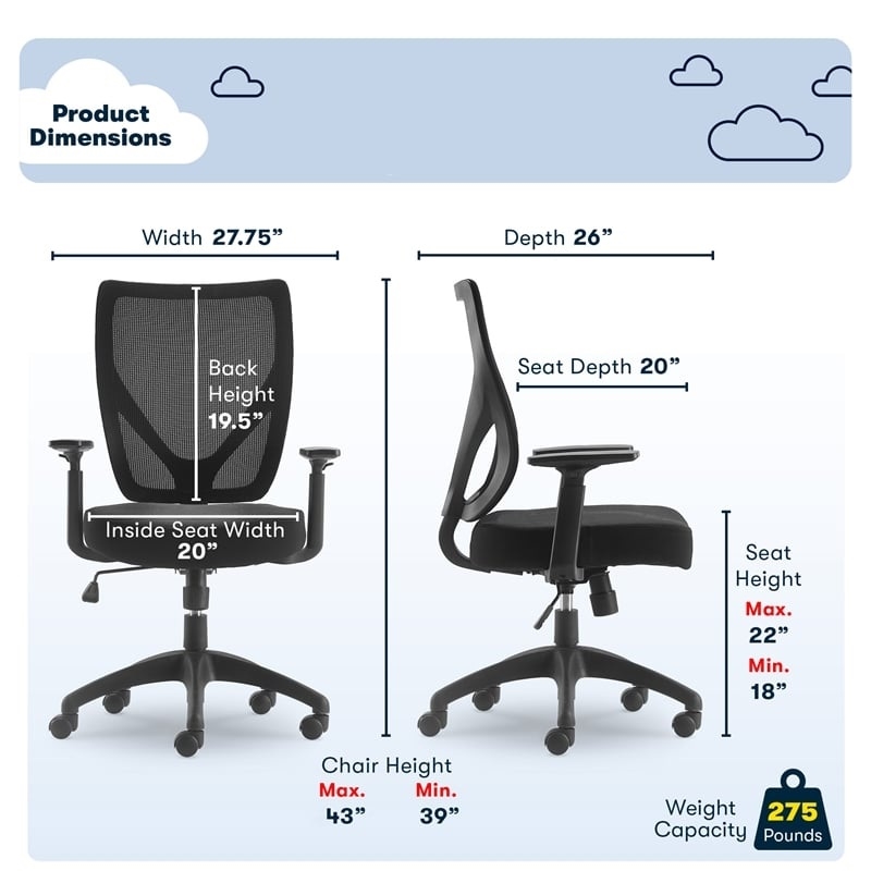 Pemberly Row Contemporary Mesh Office Chair with Nylon Base Black