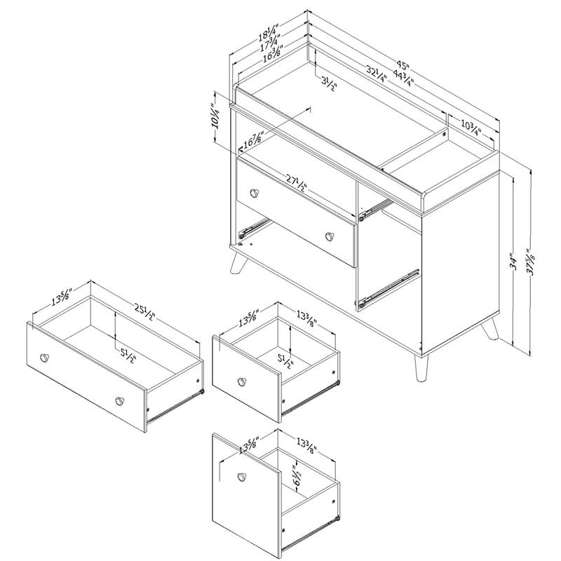 Pemberly Row Changing Table with Drawers-Soft Elm and Pure White-Pemberly Row