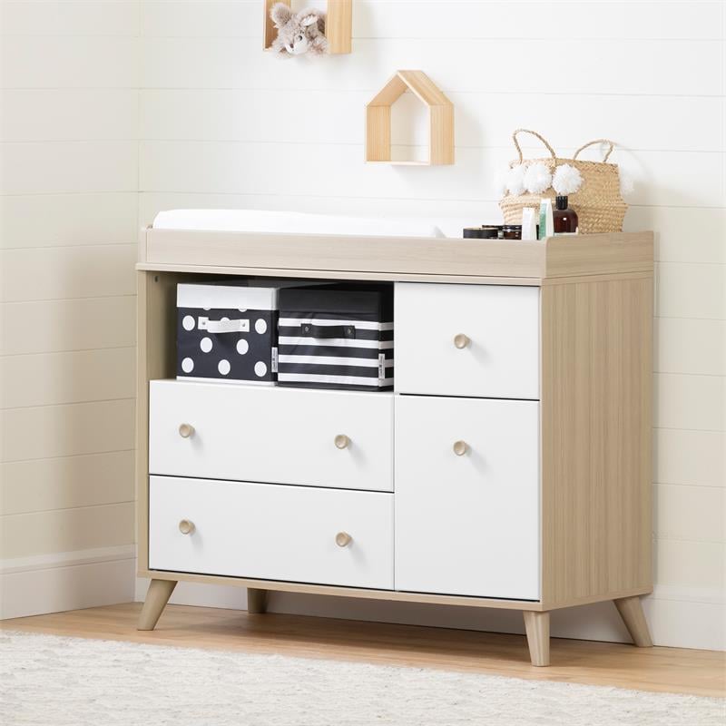 Pemberly Row Changing Table with Drawers-Soft Elm and Pure White-Pemberly Row