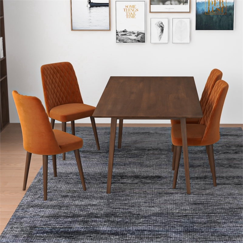 Pemberly Row Mid Century Modern Solid Wood 5 Piece Dining Room & Kitchen Set