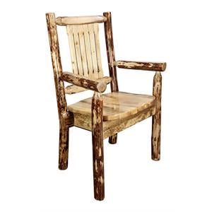 Pemberly Row Contemporary Solid Wood Captain's Chair in Brown