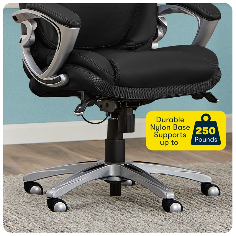 Pemberly Row Office Chair Patented AIR Lumbar Technology Leather Black