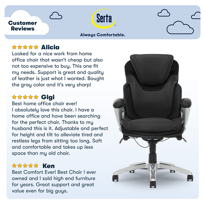 Pemberly Row Office Chair Patented AIR Lumbar Technology Leather Black