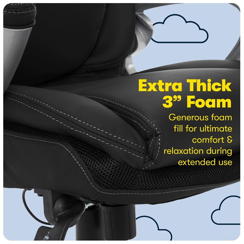 Pemberly Row Office Chair Patented AIR Lumbar Technology Leather Black