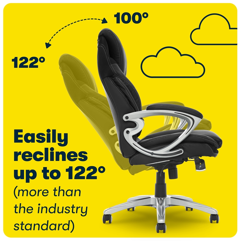 Pemberly Row Office Chair Patented AIR Lumbar Technology Leather Black
