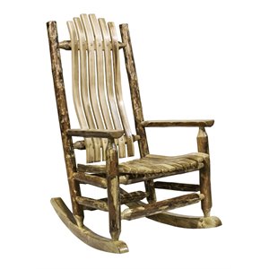 Pemberly Row Modern / Contemporary Wood Adult Log Rocker in Brown