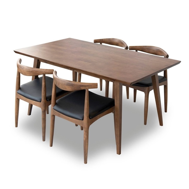 Pemberly Row Dining Room & Kitchen Solid Wood Walnut Table and Chair Set of 4