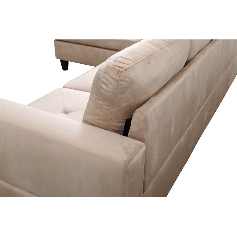 Pemberly Row L Shaped Beige Couch with Ottoman(Pillows Included) Microfiber