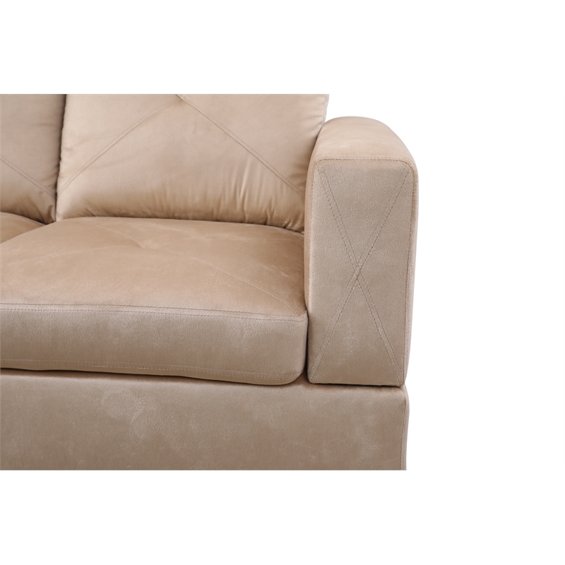 Pemberly Row L Shaped Beige Couch with Ottoman(Pillows Included) Microfiber