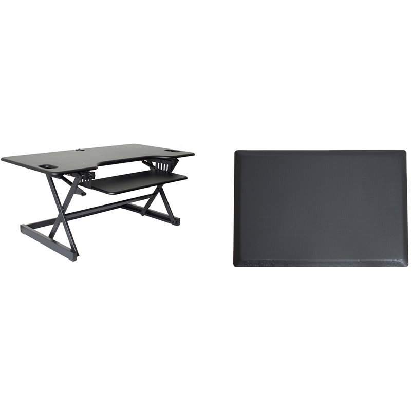 Pemberly Row Adjustable Standing Desk Converter/Anti Fatigue Mat Bundle - Black