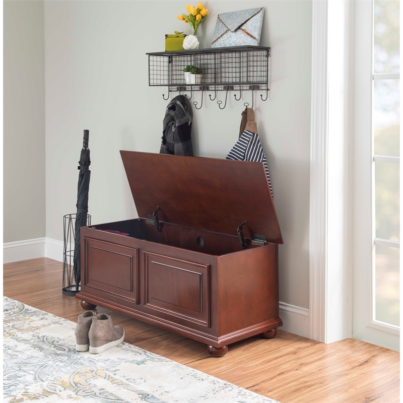 Pemberly Row Contemporary MDF Rubberwood Chest in Cherry Finish