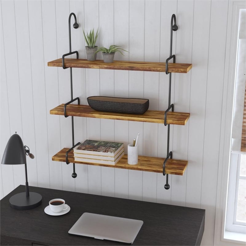 Pemberly Row Modern / Contemporary Metal Wall Shelves in Black