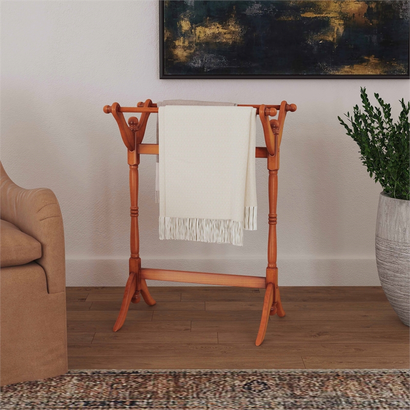 Pemberly Row Modern / Contemporary Wood Blanket Rack in Oak Brown