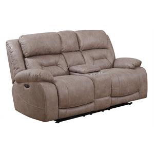 Pemberly Row Modern Desert Sand Power Recliner Console Loveseat