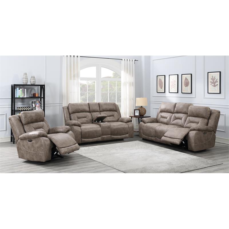 Pemberly Row Modern Desert Sand Power Recliner Console Loveseat
