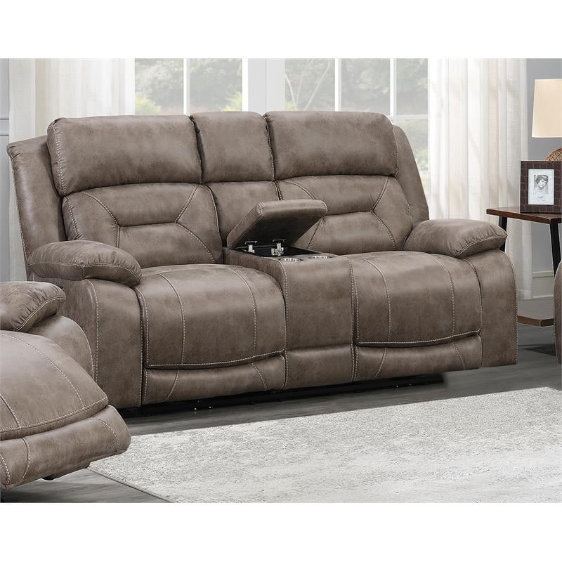 Pemberly Row Modern Desert Sand Power Recliner Console Loveseat