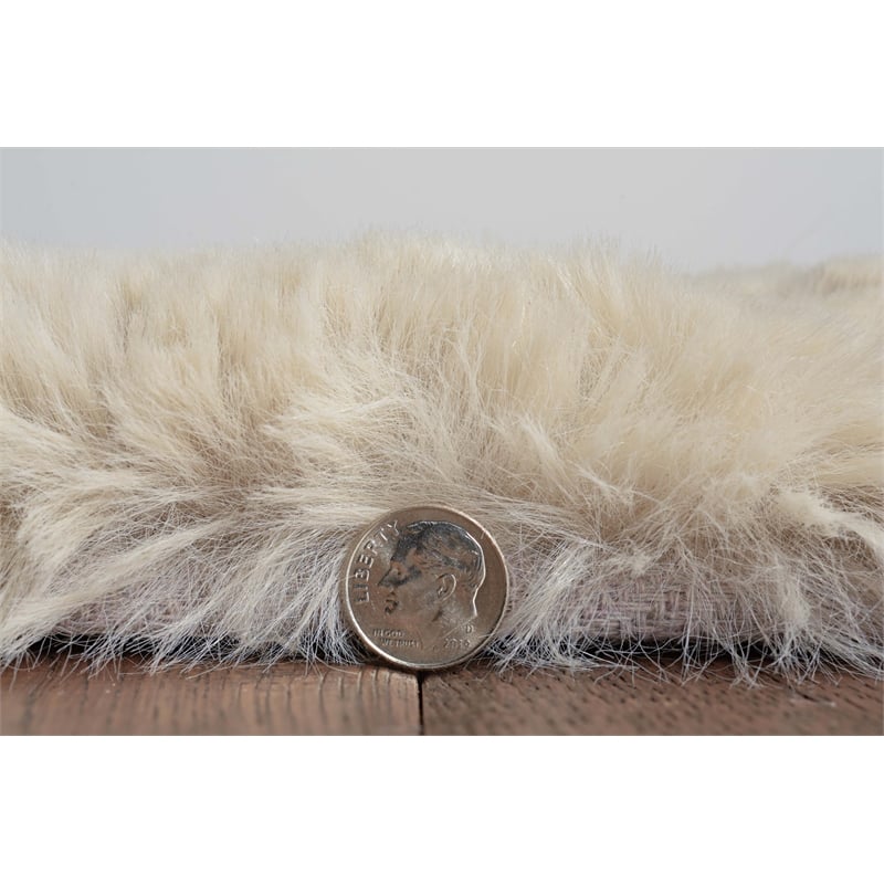 Pemberly Row Faux Rabbit Polyester 8'x10' Area Rug in Pale Gray