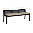 Pemberly Row Wood Bench Woven Cane Back Beige Padded Seat in Black Finish