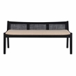 Pemberly Row Wood Bench Woven Cane Back Beige Padded Seat in Black Finish