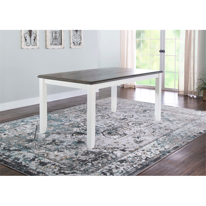 Pemberly Row Wood Rectangle Dining Table Dark Gray Top and Legs in Vanilla White