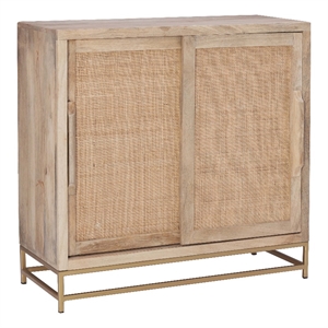 pemberly row storage cabinet 2 sliding cane doors gold metal base in natural