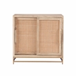 Pemberly Row Storage Cabinet 2 Sliding Cane Doors Gold Metal Base in Natural