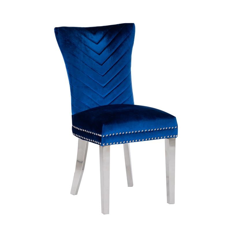 Pemberly Row 2 Piece Stainless Steel Legs Chair with Velvet Fabric in Blue