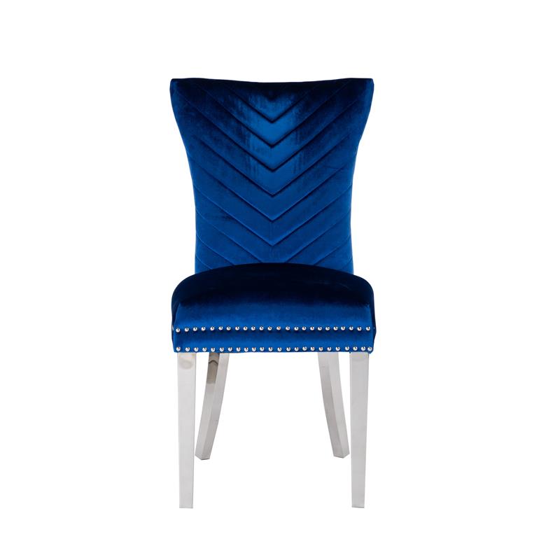 Pemberly Row 2 Piece Stainless Steel Legs Chair with Velvet Fabric in Blue
