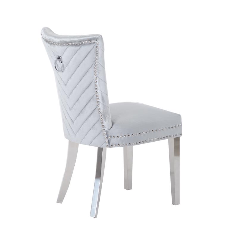 Pemberly Row 2 Piece Stainless Steel Legs Chair with Velvet Fabric in Silver
