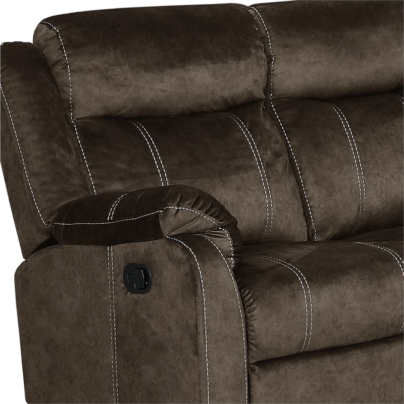 Pemberly Row Fabric Brown Reclining Loveseat w/ Console Drawer