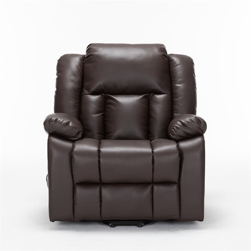 Pemberly Row Faux Leather Lift Assist Recliner Chair in Brown