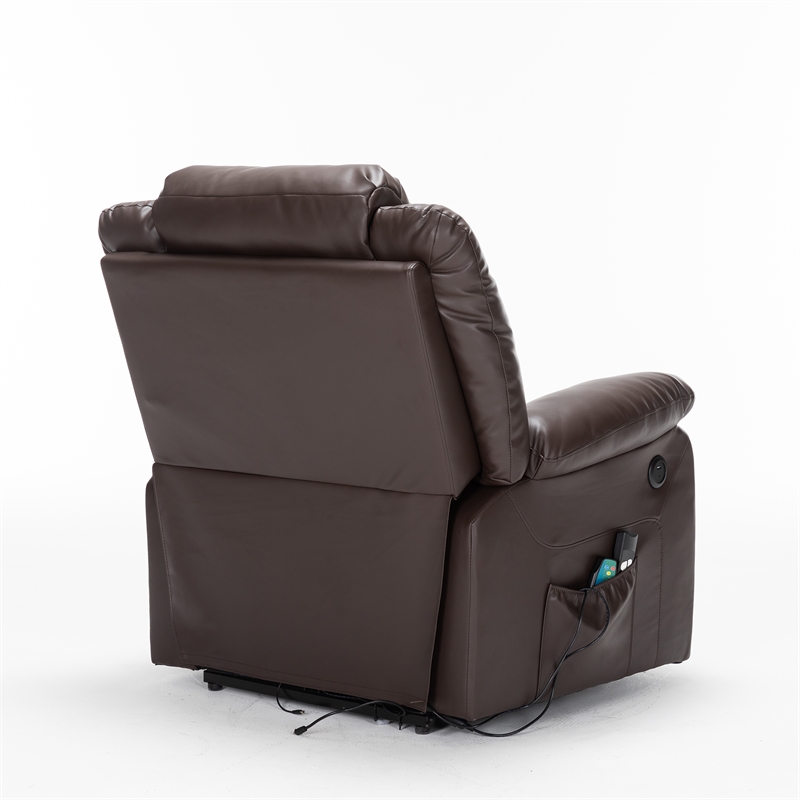 Pemberly Row Faux Leather Lift Assist Recliner Chair in Brown
