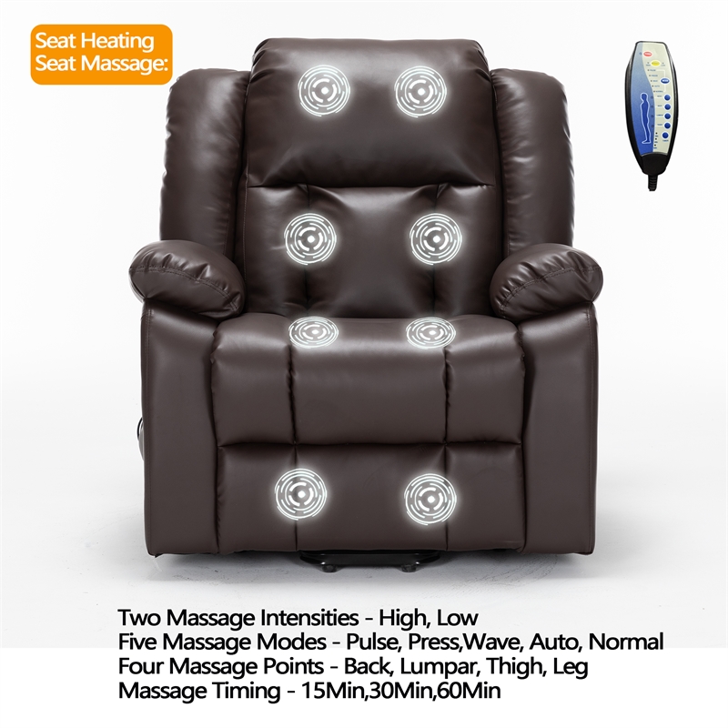 Pemberly Row Faux Leather Lift Assist Recliner Chair in Brown