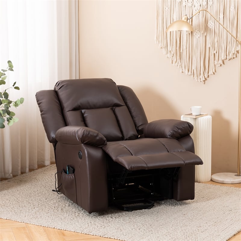 Pemberly Row Faux Leather Lift Assist Recliner Chair in Brown