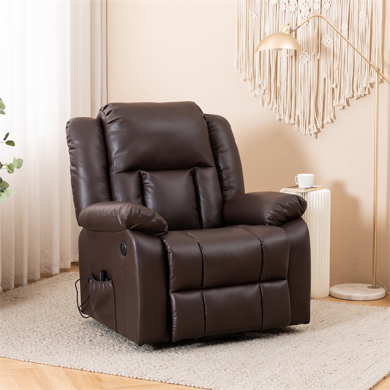 Pemberly Row Faux Leather Lift Assist Recliner Chair in Brown